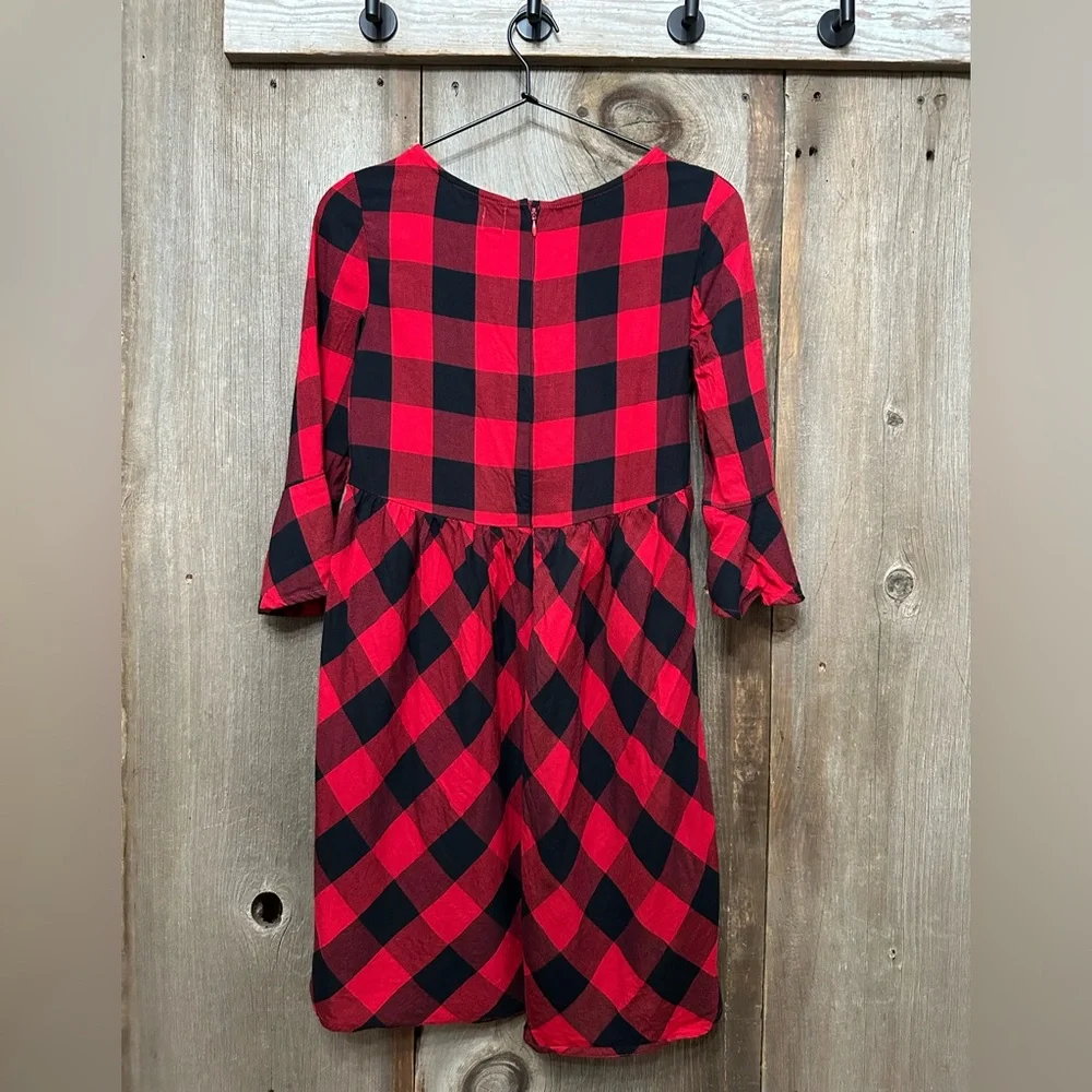 GapKids Buffalo Plaid Bell Sleeve Dress in Red Black Size XXL Regular Girls
